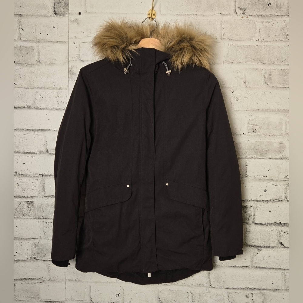Helly Hansen Womenโs XS Black Faux Fur Hood Parka Jacket Winter Coat